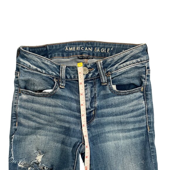 American Eagle Women’s Size 2 Distressed Skinny Jeans Next Level Stretch Blue - Picture 4 of 12